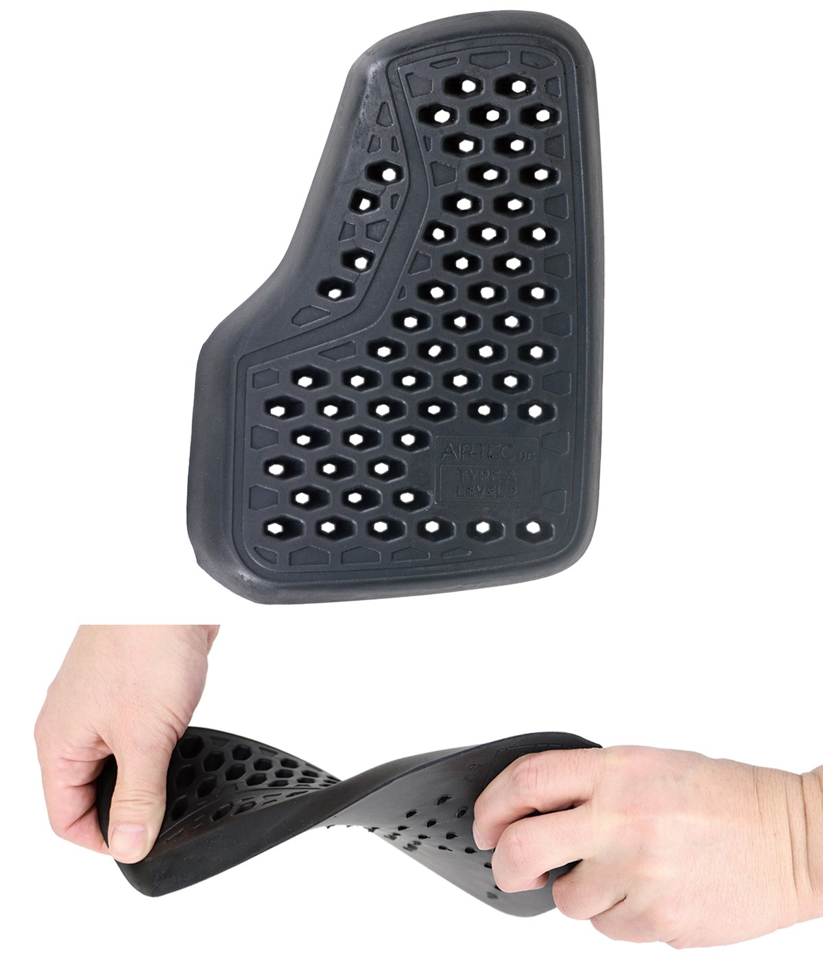 Estructura perforada en polietileno, flexible al doblarla con la mano.